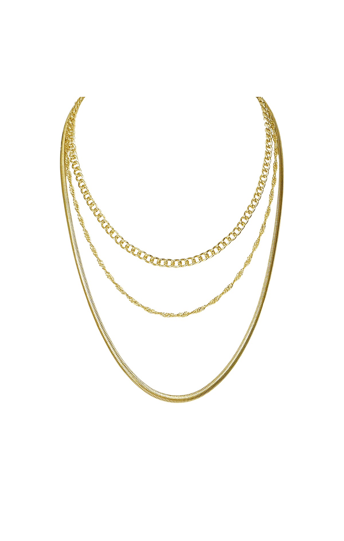 ACCESSORIES Necklaces One Size / Neutral HERRINGBONE LAYERED NECKLACE IN GOLD