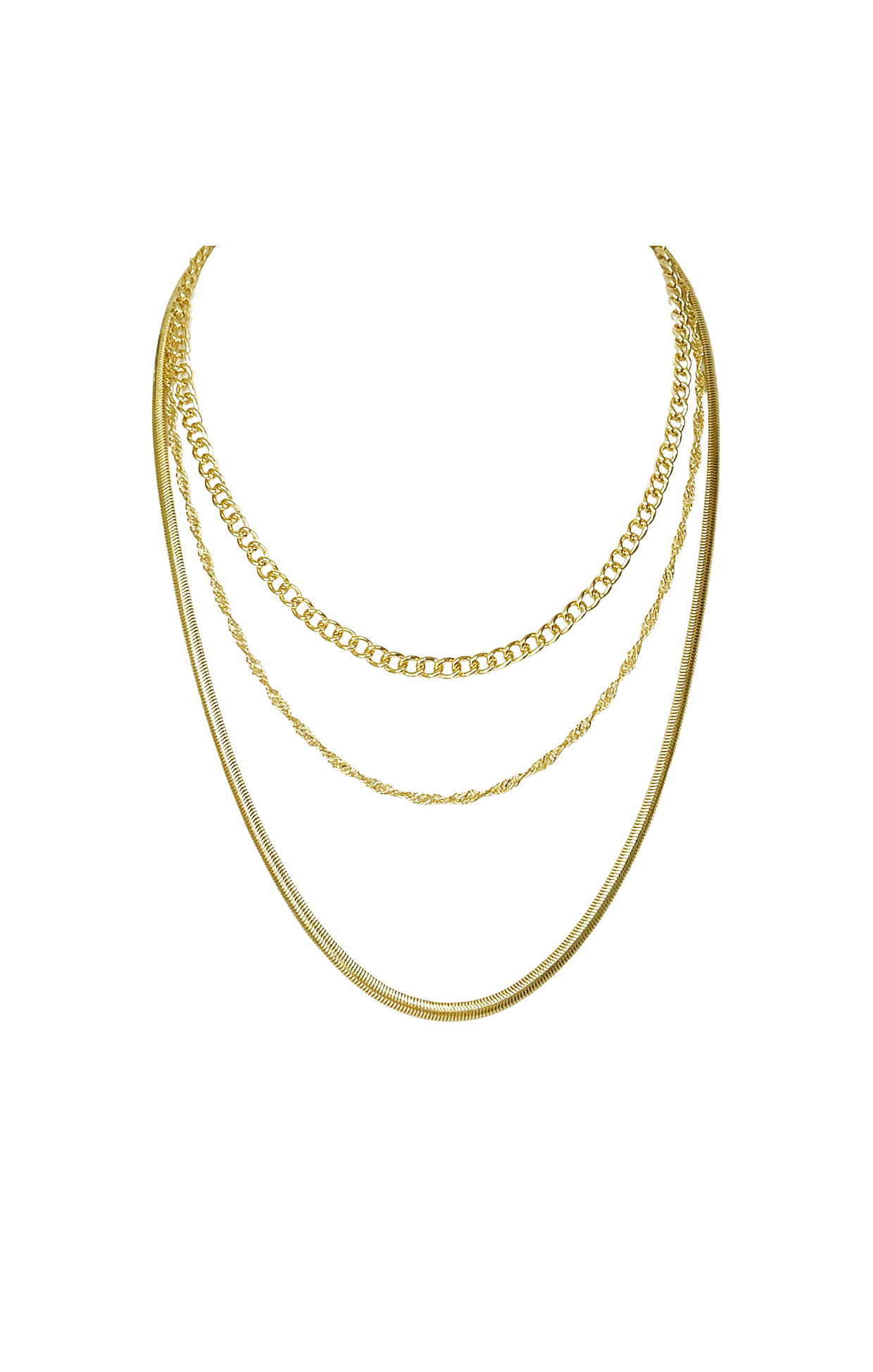 ACCESSORIES Necklaces One Size / Neutral HERRINGBONE LAYERED NECKLACE IN GOLD