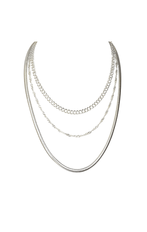 ACCESSORIES Necklaces One Size / Neutral HERRINGBONE LAYERED NECKLACE IN SILVER