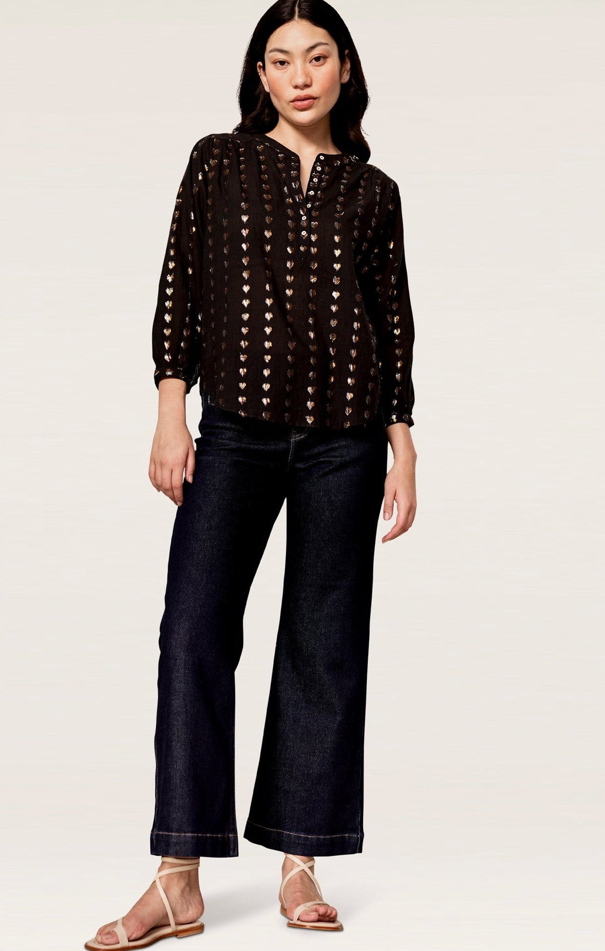 Tops INES HEART BLOUSE IN BLACK & GOLD