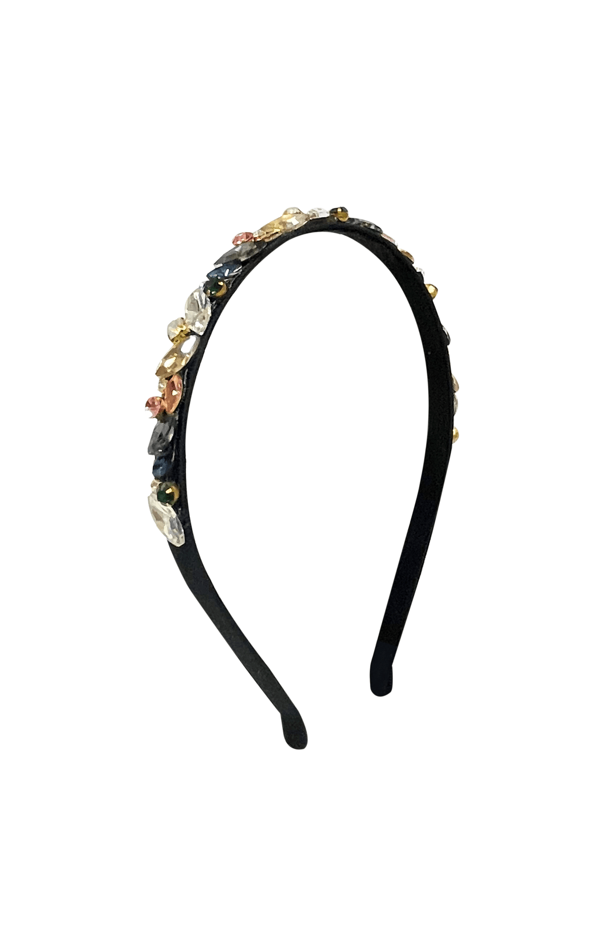 Headbands OS / BLACK JASMINE JEWELLED THIN HEADBAND IN BLACK MULTI