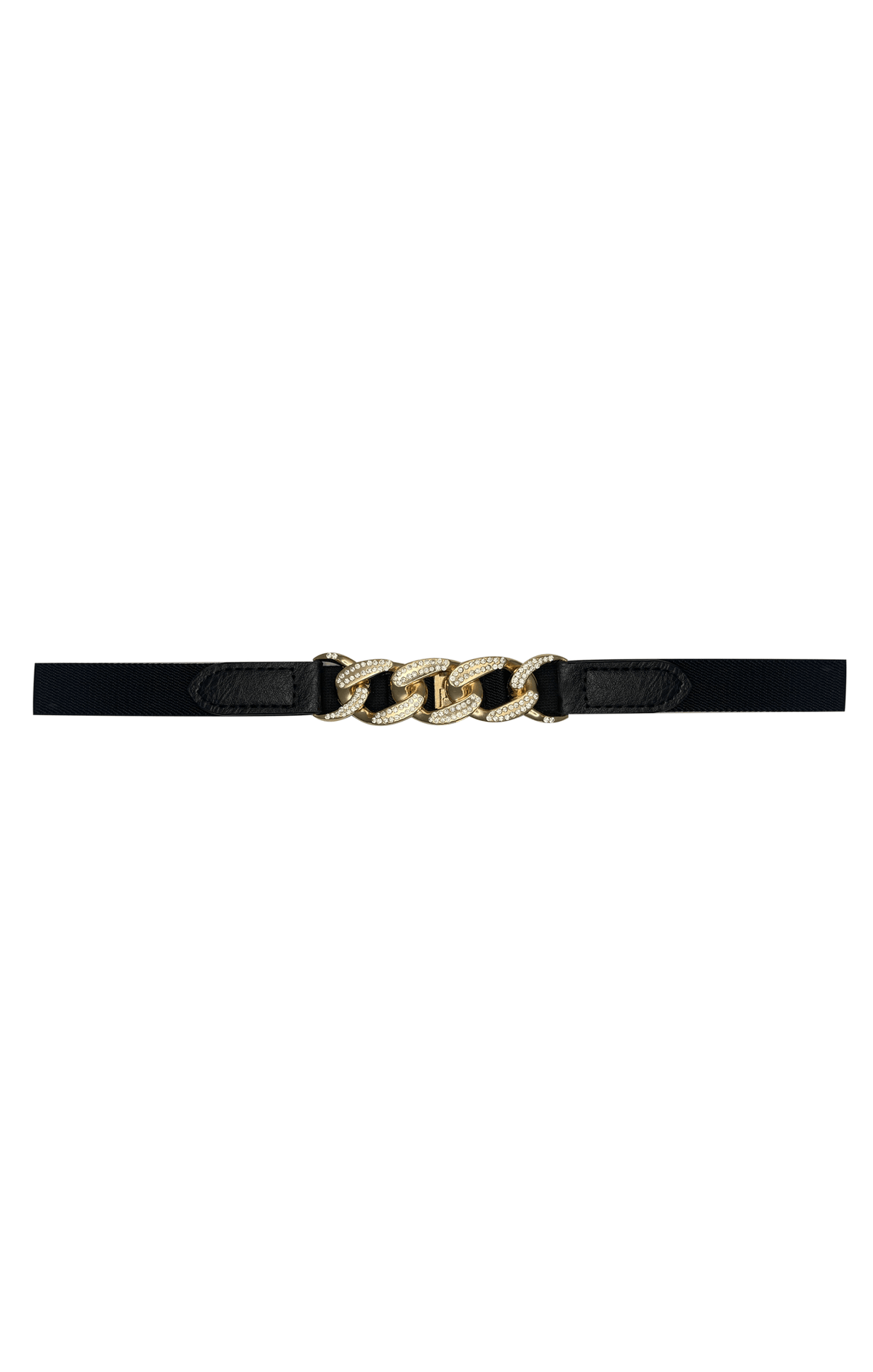 ACCESSORIES Belts OS / BLACK JEWELLED CHAIN LINK STRETCH BELT IN GOLD AND BLACK