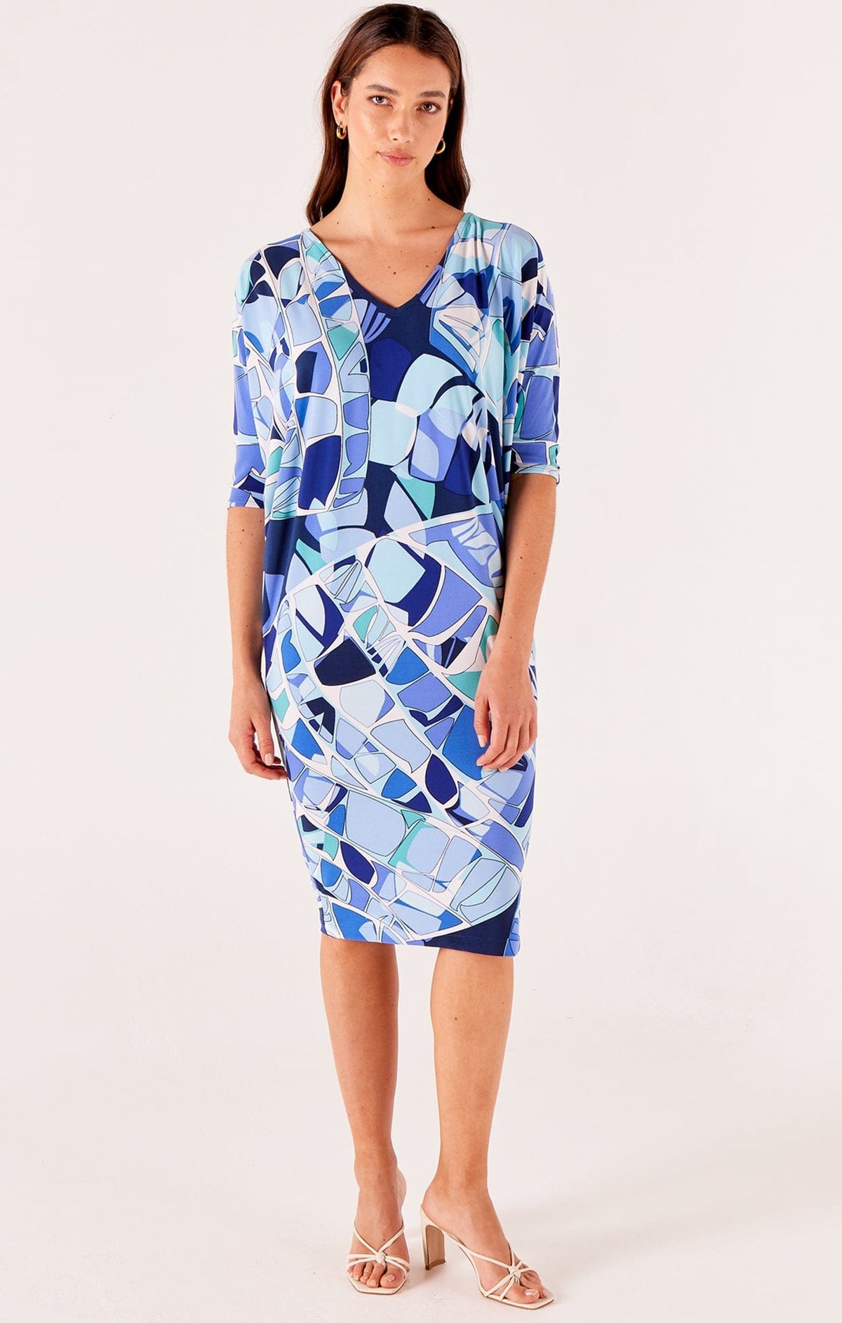 Dresses Multi Occasion LAVENDER HAZE BATWING DRESS IN AQUA ABSTRACT