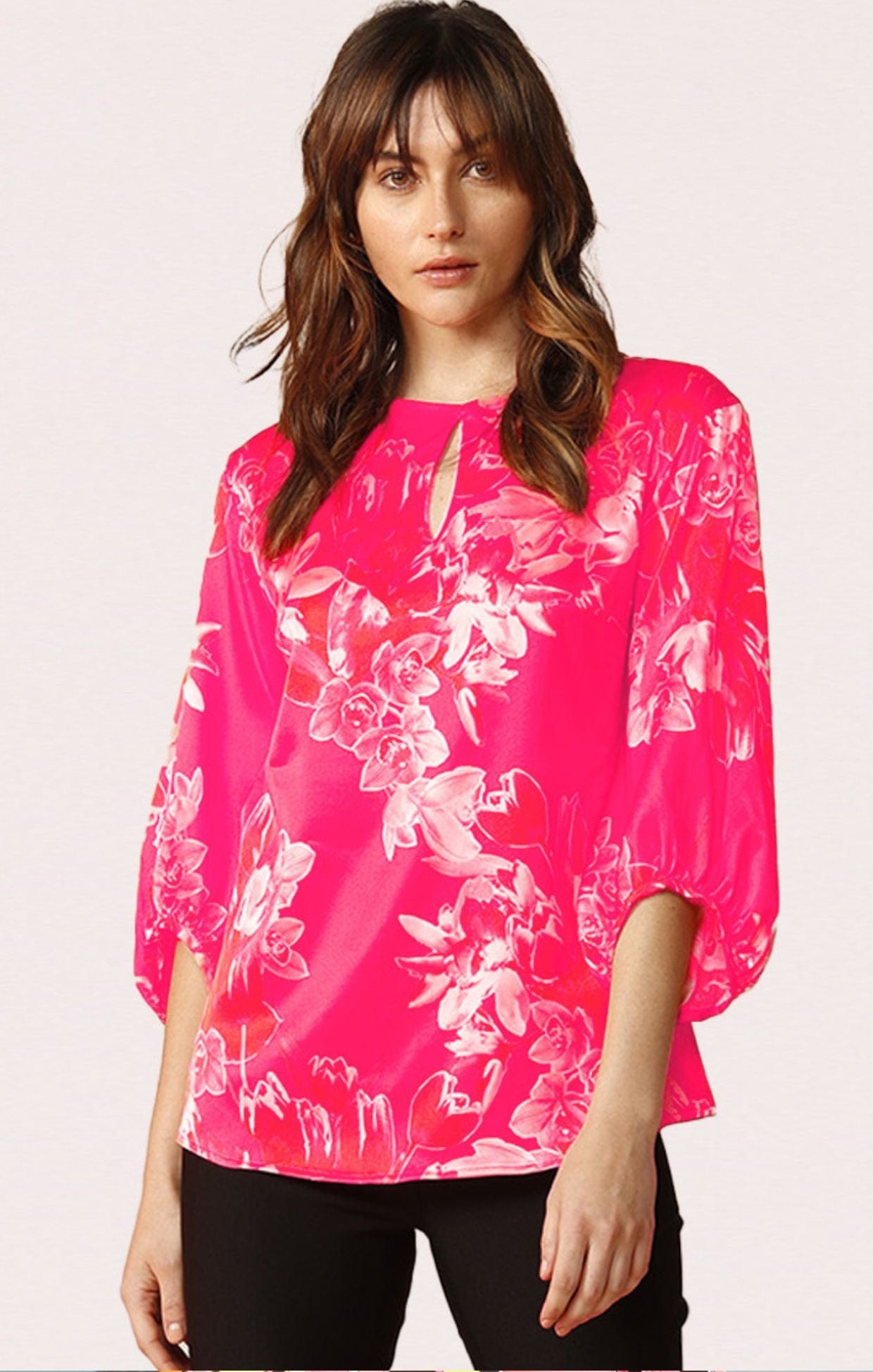 Tops Events LOTUS FLOWER BLOUSE IN HOT PINK FLORAL