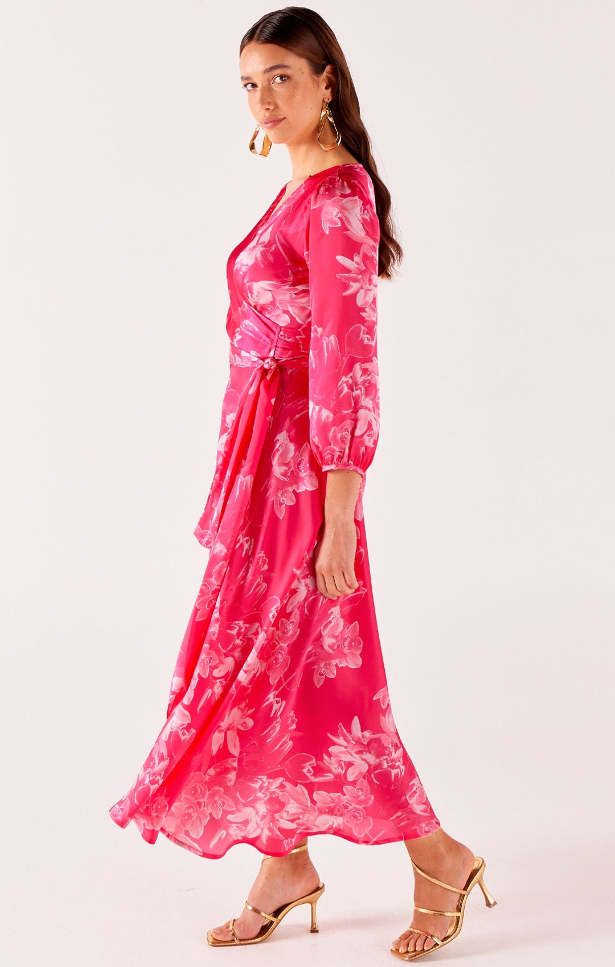 Dresses Events LOTUS FLOWER WRAP DRESS IN HOT PINK FLORAL