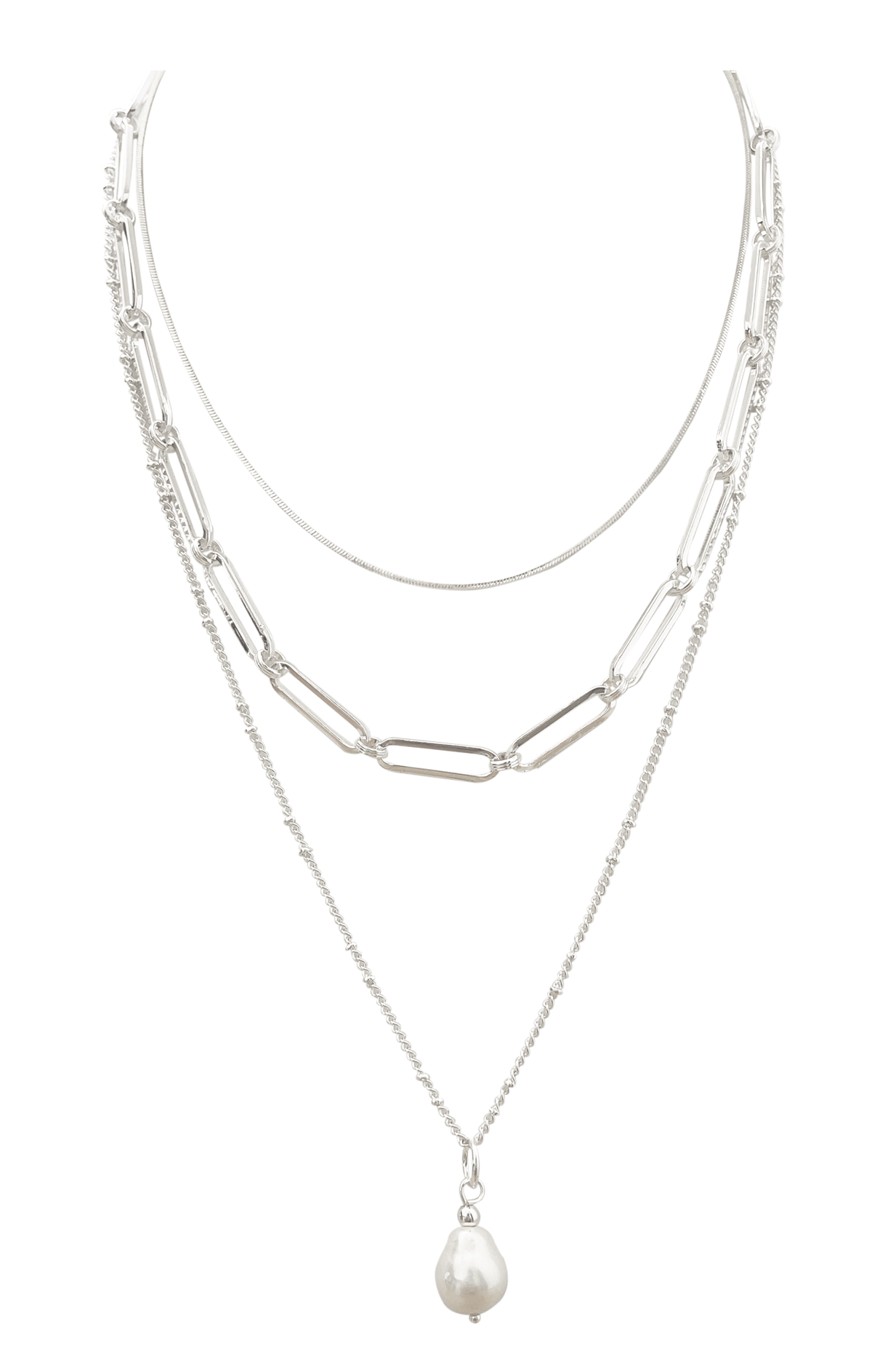 Multi Occasion OS / NEUTRAL MADDEN LAYERED PEARL NECKLACE IN SILVER