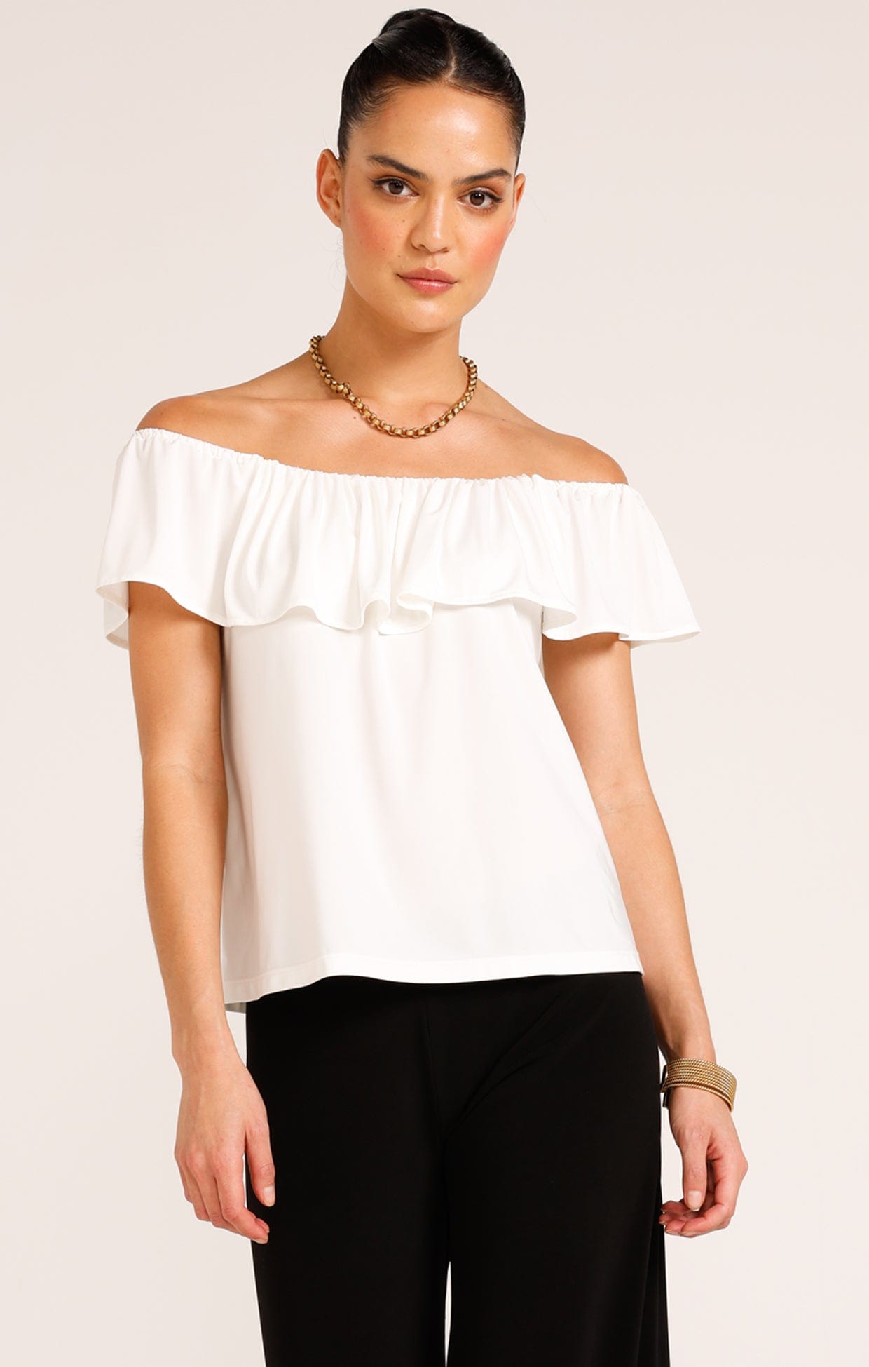 Tops Multi Occasion OFF SHOULDER FRILL TOP IN IVORY