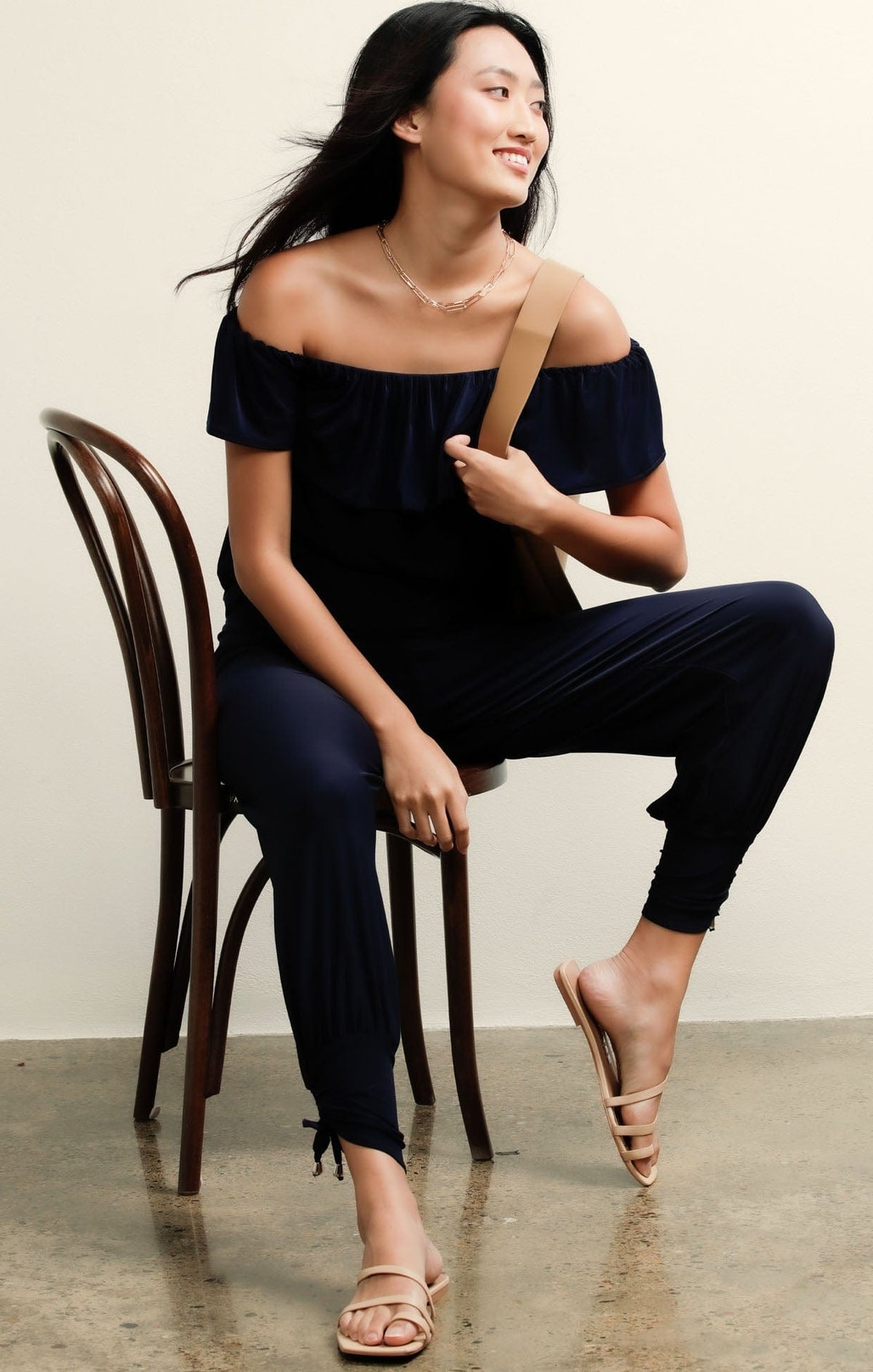 Tops Multi Occasion OFF SHOULDER FRILL TOP IN NAVY