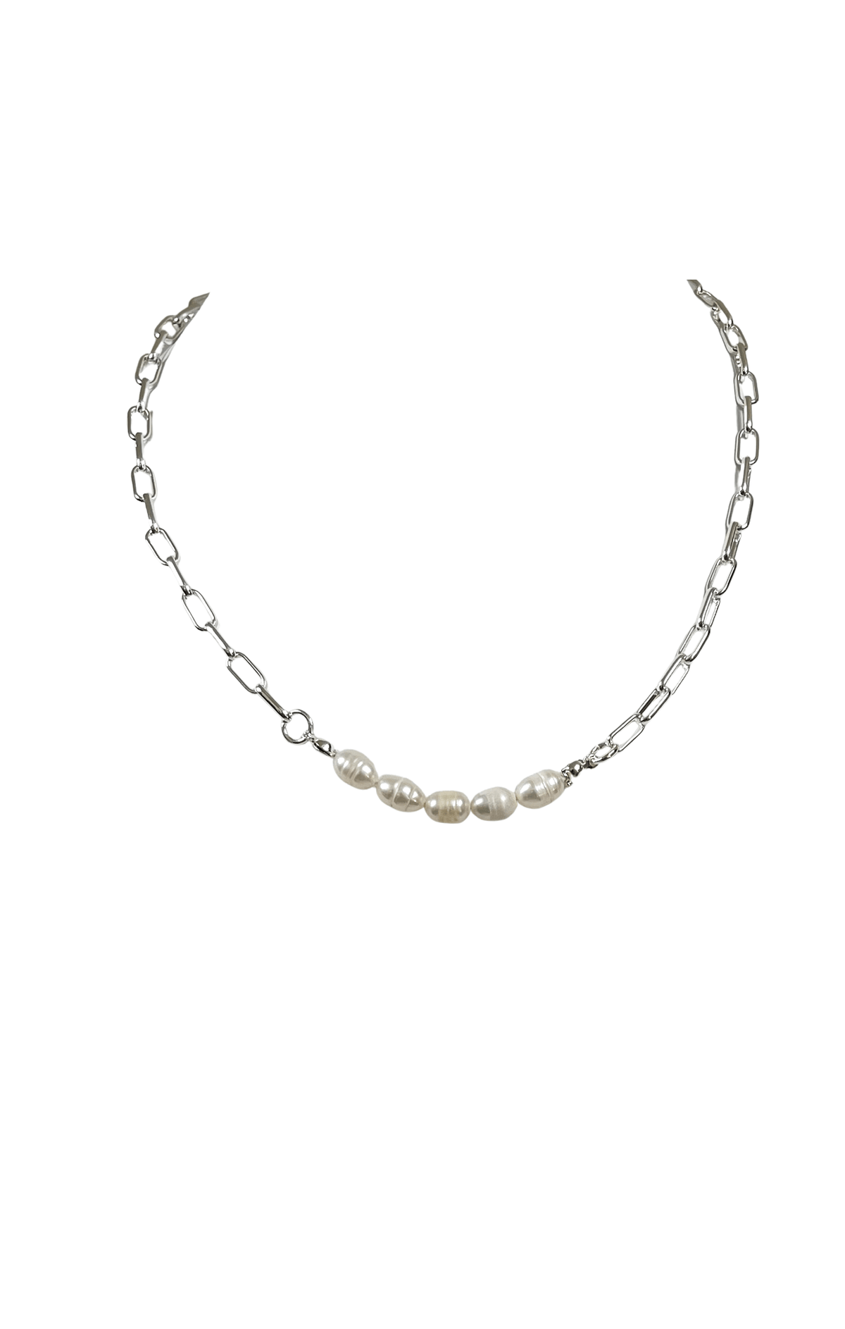 ACCESSORIES Necklaces One Size / Neutral PEARL PANEL FRONT SHORT NECKLACE IN SILVER AND CREAM