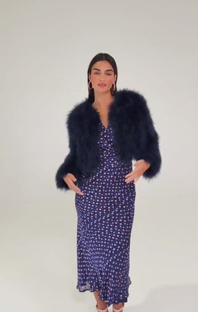 LUXE FEATHER JACKET IN NAVY