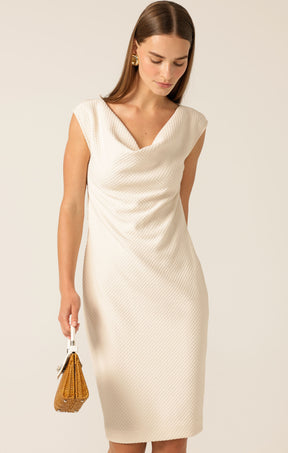 CHECKER COWL DRESS IN OATMEAL