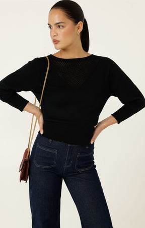 CHLOE 3/4 SLEEVE KNIT TOP IN BLACK