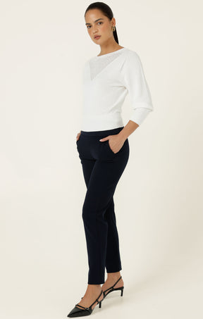 CHLOE 3/4 SLEEVE KNIT TOP IN WHITE