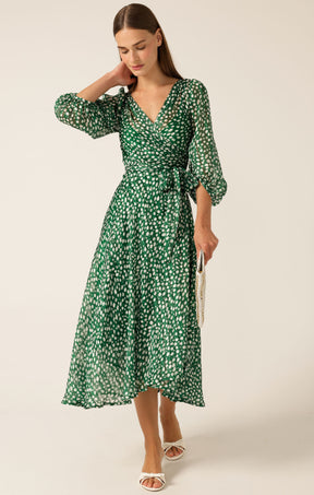 CLOUDLAND WRAP DRESS GREEN WHITE SPOT