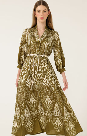 INDIE SHIRTMAKER DRESS IN OLIVE CREAM