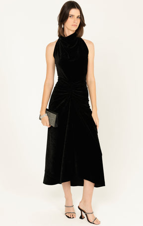 LAVISH COWL DRESS IN BLACK