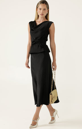 LUXE COWL BIAS TOP IN BLACK
