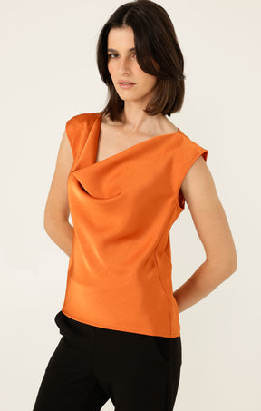 LUXE COWL BIAS TOP IN COPPER