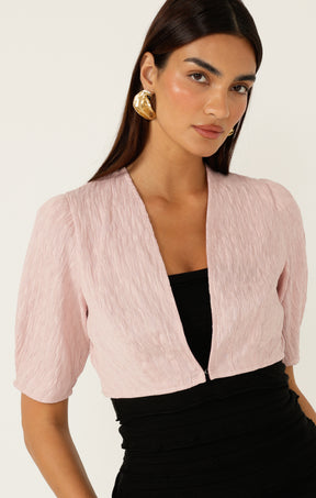 TUCK SLEEVE JACKET IN PALE PINK
