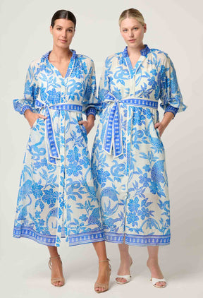 CARMEN MAXI DRESS IN AZURE MOSAIC