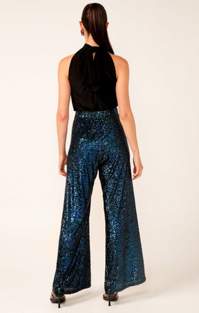 Pants Events SEQUIN PALAZZO PANT IN PEACOCK SEQUIN