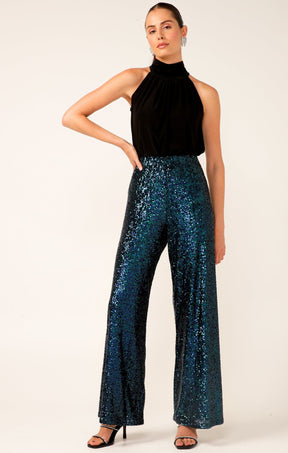 Pants Events SEQUIN PALAZZO PANT IN PEACOCK SEQUIN