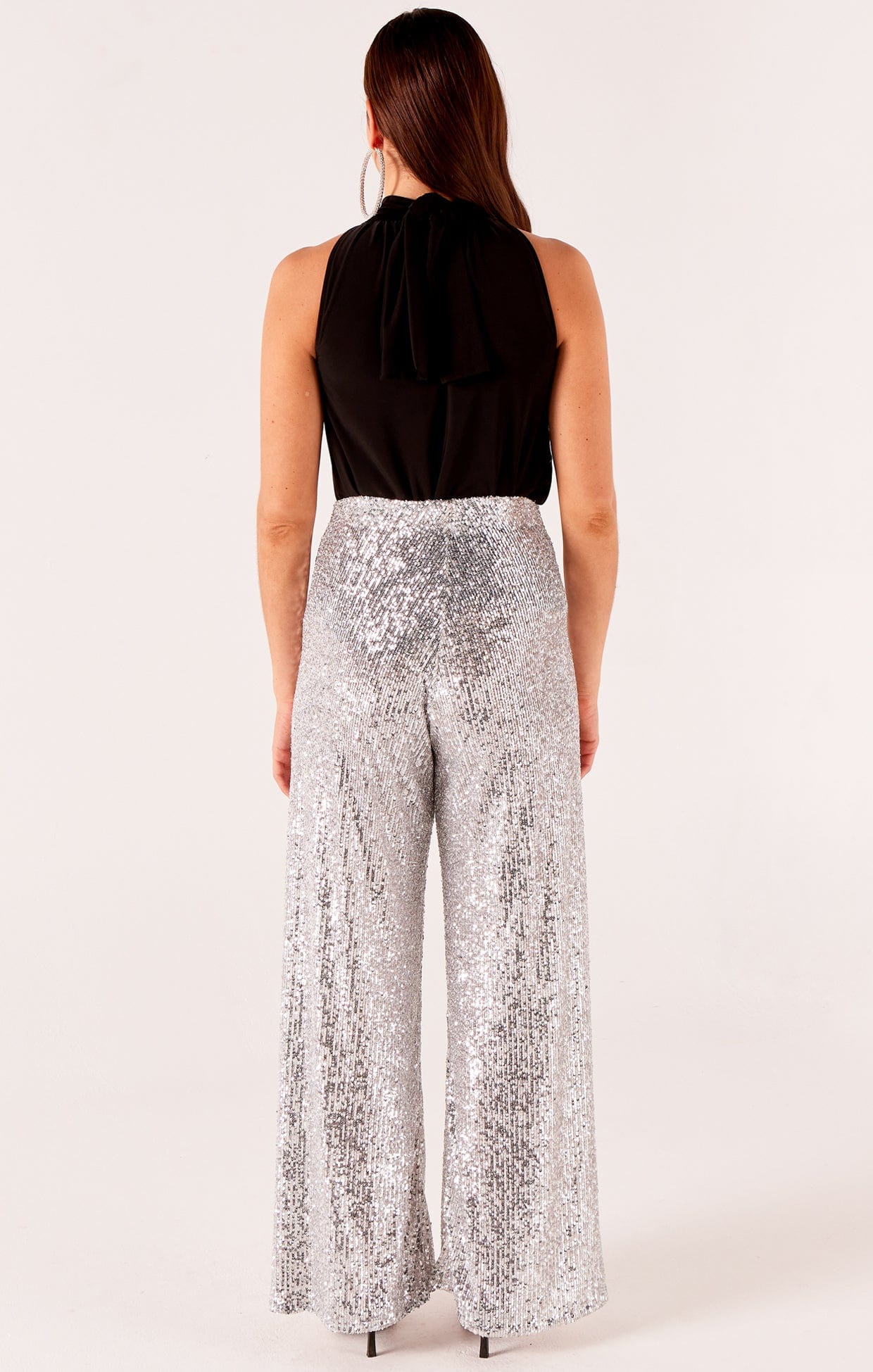 Pants Events SEQUIN PALAZZO PANT IN SILVER LUREX