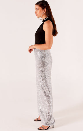 Pants Events SEQUIN PALAZZO PANT IN SILVER LUREX