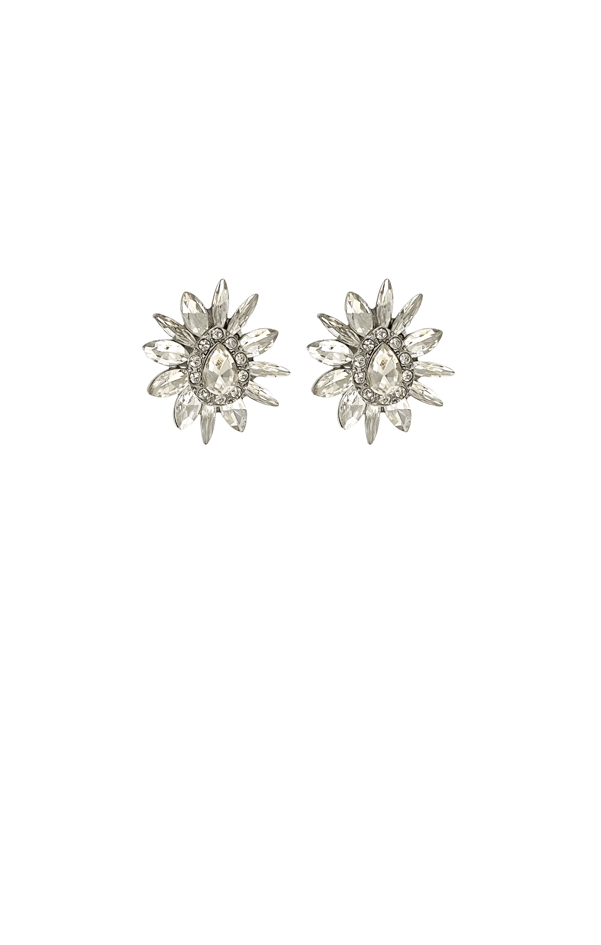 ACCESSORIES Earrings One Size / Neutral SPIKED FLORAL JEWEL EARRINGS IN CRYSTAL AND SILVER