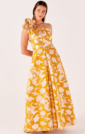 Dresses Events SWEET MAGNOLIA GOWN IN MARIGOLD FLORAL JACQUARD