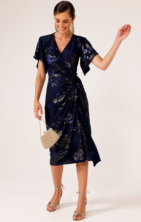 Dresses Events THE EMPORIUM DRESS IN NAVY GOLD FLORAL