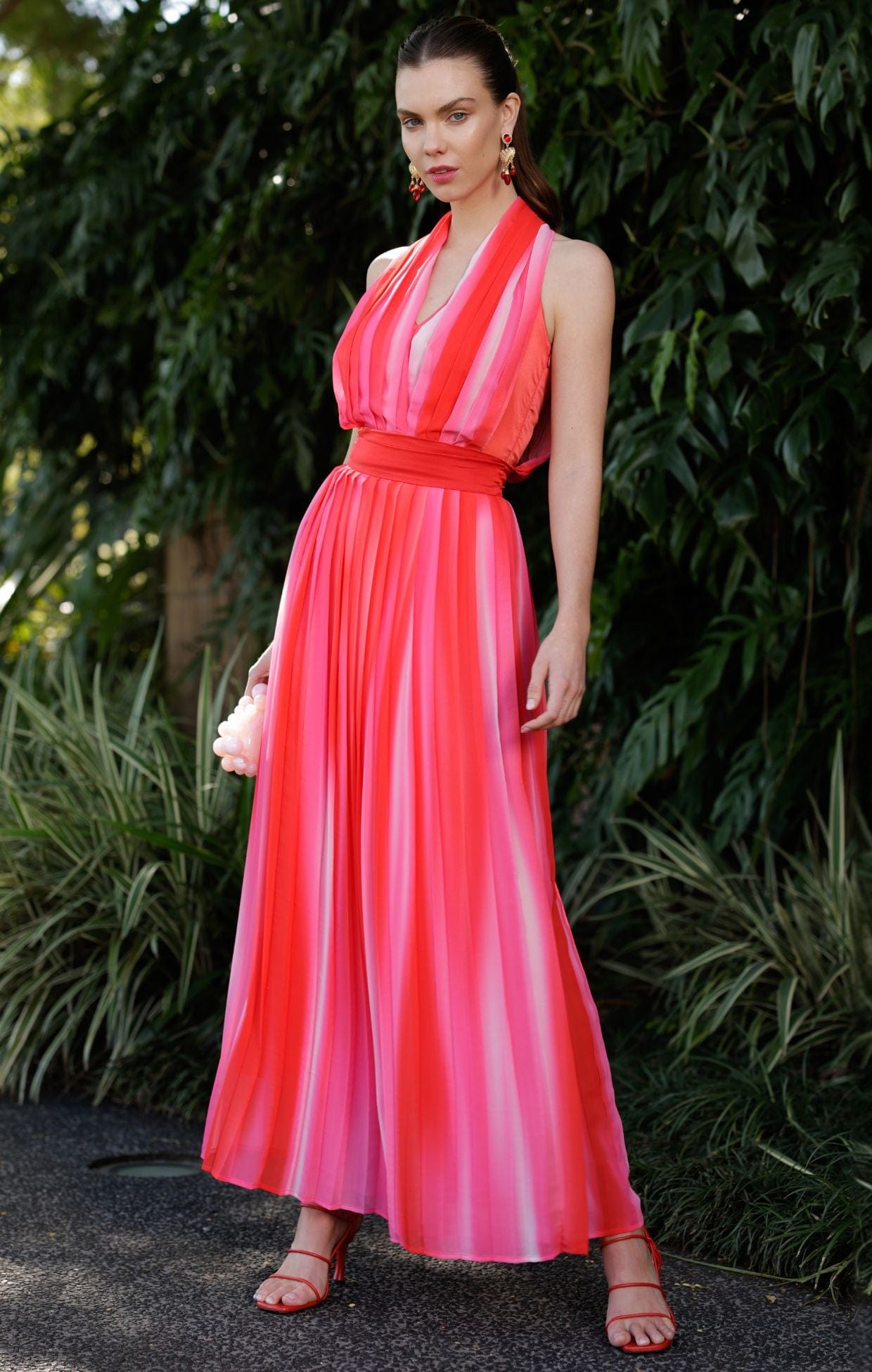 Dresses Events THRILLER PLOT PLEATED DRESS IN RED PINK OMBRE