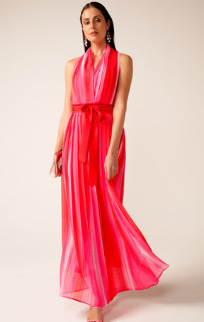 Dresses Events THRILLER PLOT PLEATED DRESS IN RED PINK OMBRE