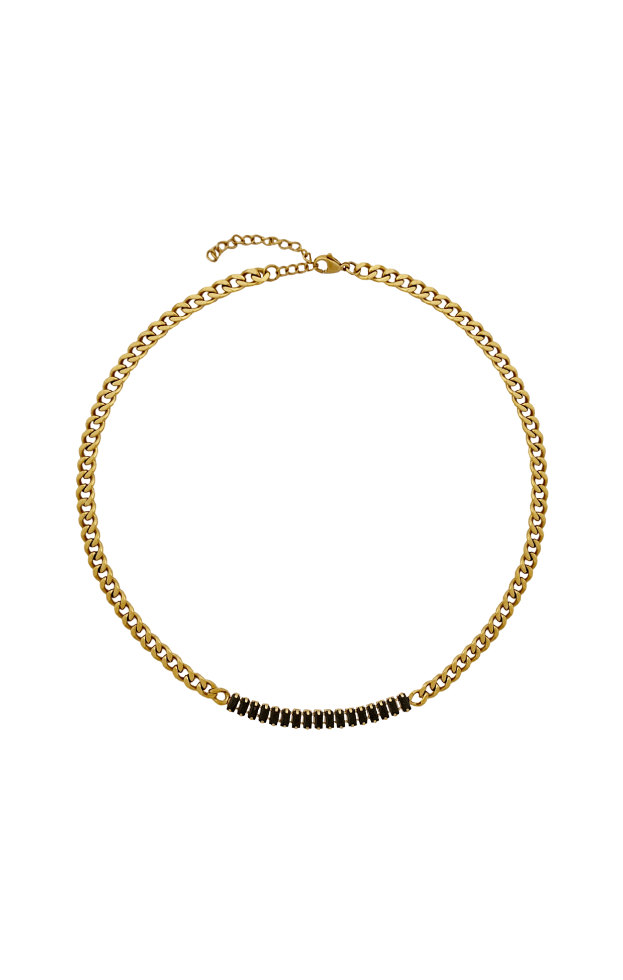 Multi Occasion OS / BLACK WHITNEY FRONT PANEL NECKLACE IN BLACK AND GOLD