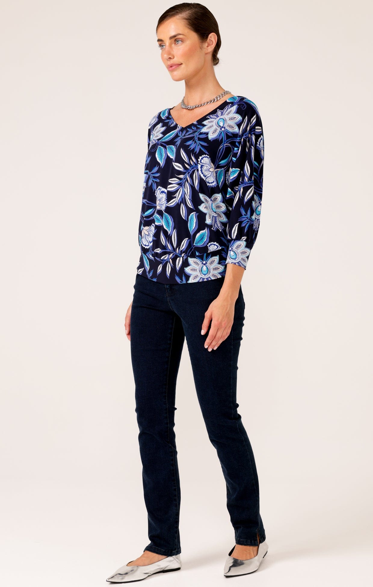 Tops Multi Occasion WILD FLOWER TOP IN BLUE PAISLEY FLORAL