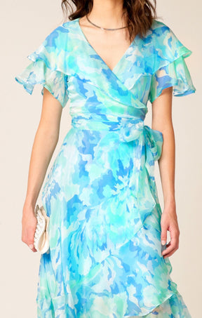 Events WINDFALL WRAP DRESS IN BLUE BLOSSOM