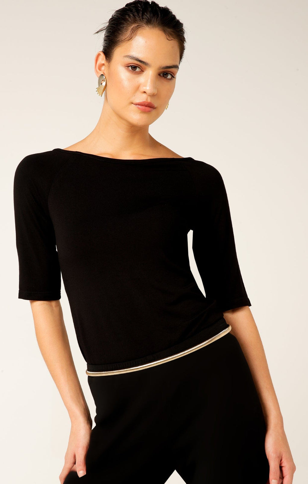 Two By Two Arrow Mesh Top 3/4 Sleeve  - Black