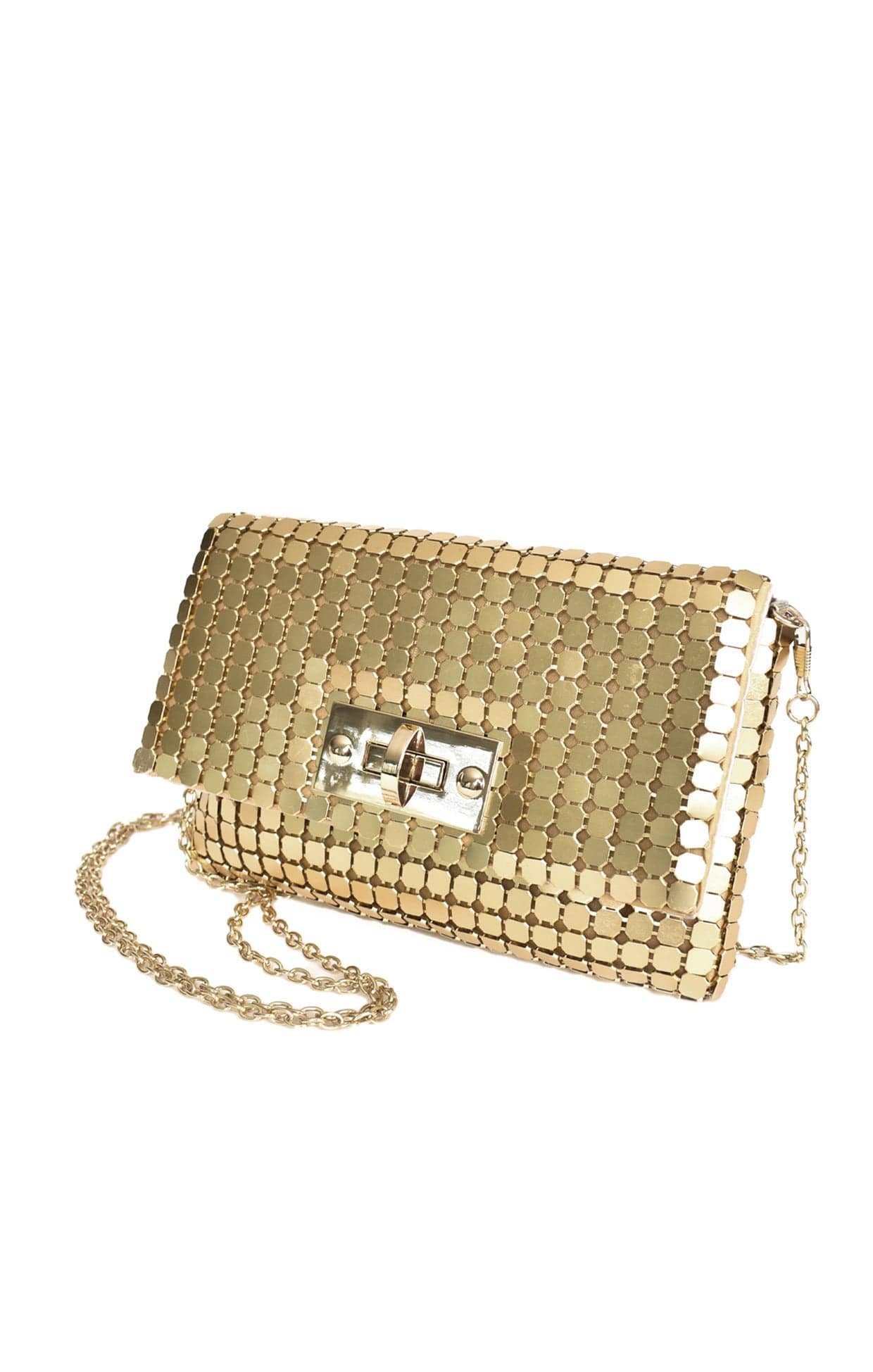 ACCESSORIES Bags Clutches One Size / Neutral CHAIN MESH TOGGLE FRONT CLUTCH IN GOLD