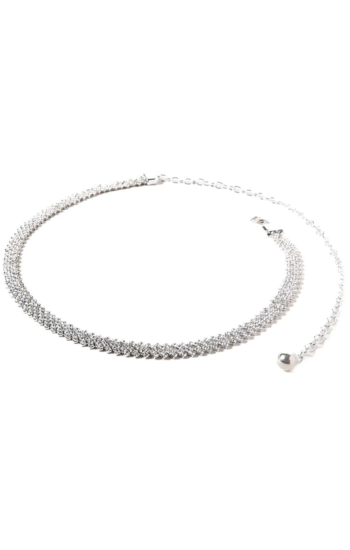 ACCESSORIES Belts One Size / Neutral DIAMANTE ROWS CHAIN BELT IN NEUTRAL SILVER