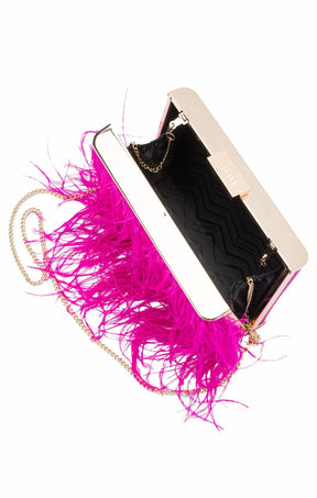 ACCESSORIES Bags Clutches One Size / Pink ESTELLE FEATHER CLUTCH IN FUCHSIA