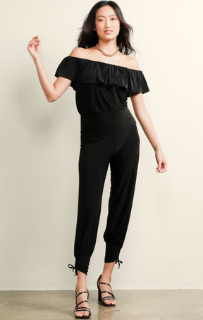 Tops Multi Occasion OFF THE SHOULDER FRILL TOP IN BLACK