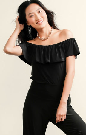 Tops Multi Occasion OFF THE SHOULDER FRILL TOP IN BLACK