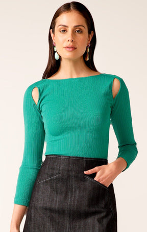 Tops Multi Occasion RIB CUT OUT TOP IN JADE