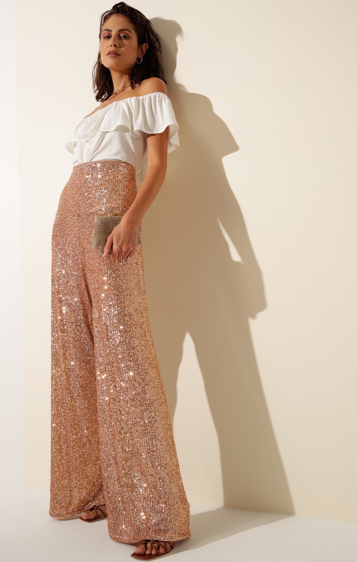 Pants Events SEQUIN PALAZZO PANT IN GOLD