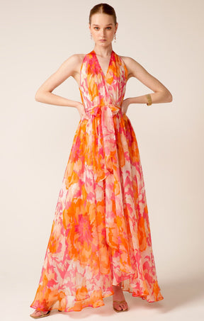 Dresses Events THE BILLIONAIRES WIFE MAXI IN PINK ORANGE FLOWER